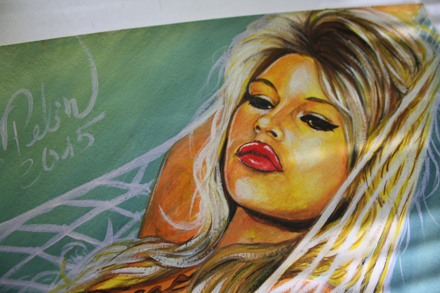 Brigitte Bardot, Hammock, ORIGINAL Gouache Painting, Artwork by Svetlana Pelin