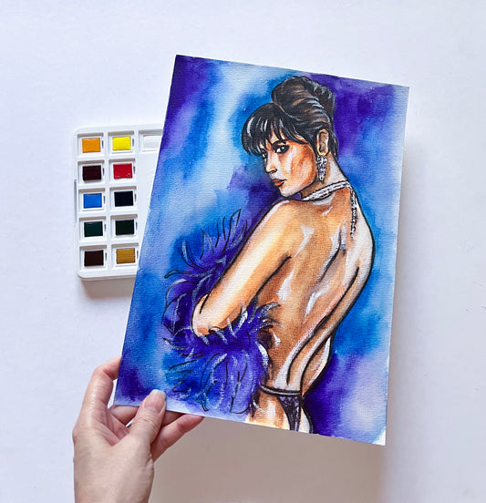 Demi Moore, Striptease, ORIGINAL Watercolour Painting, Artwork by Svetlana Pelin