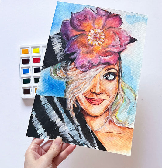 Drew Barrymore, Flower, ORIGINAL Watercolour Painting, Artwork by Svetlana Pelin