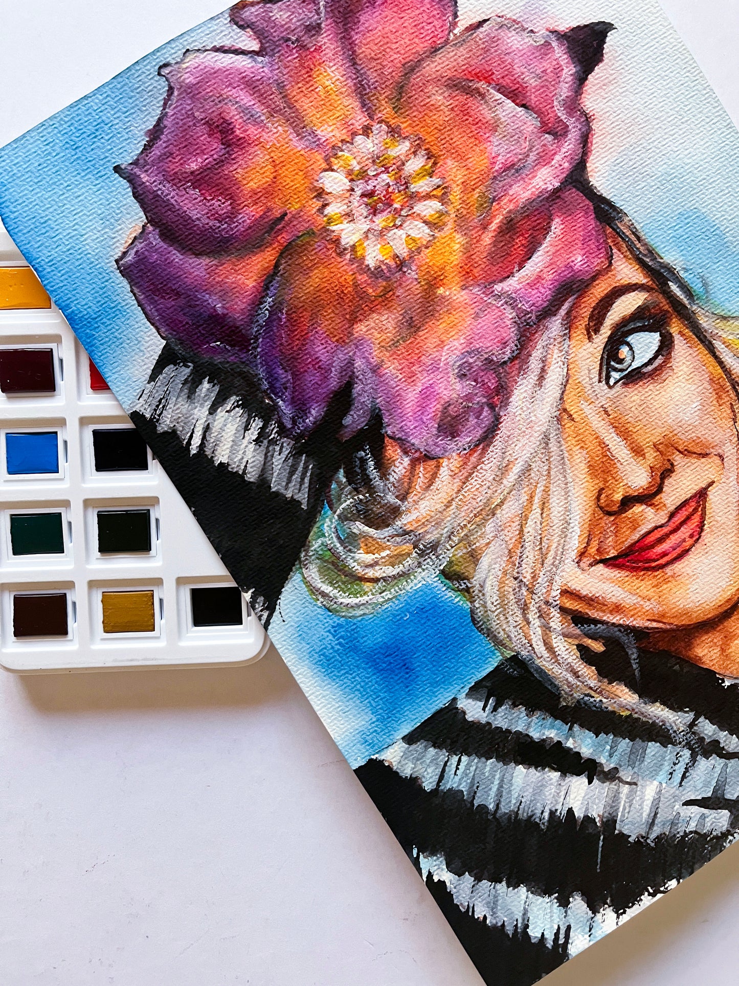 Drew Barrymore, Flower, ORIGINAL Watercolour Painting, Artwork by Svetlana Pelin