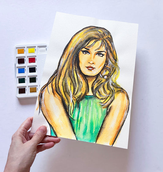 Dalida, ORIGINAL Watercolor Painting, Artwork by Svetlana Pelin