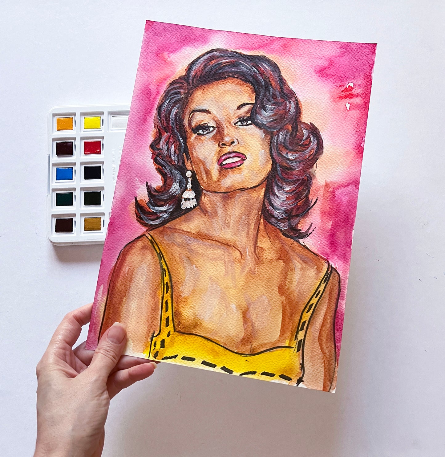 Dalida, ORIGINAL Watercolor Painting, Artwork by Svetlana Pelin