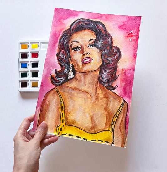 Dalida, ORIGINAL Watercolor Painting, Artwork by Svetlana Pelin