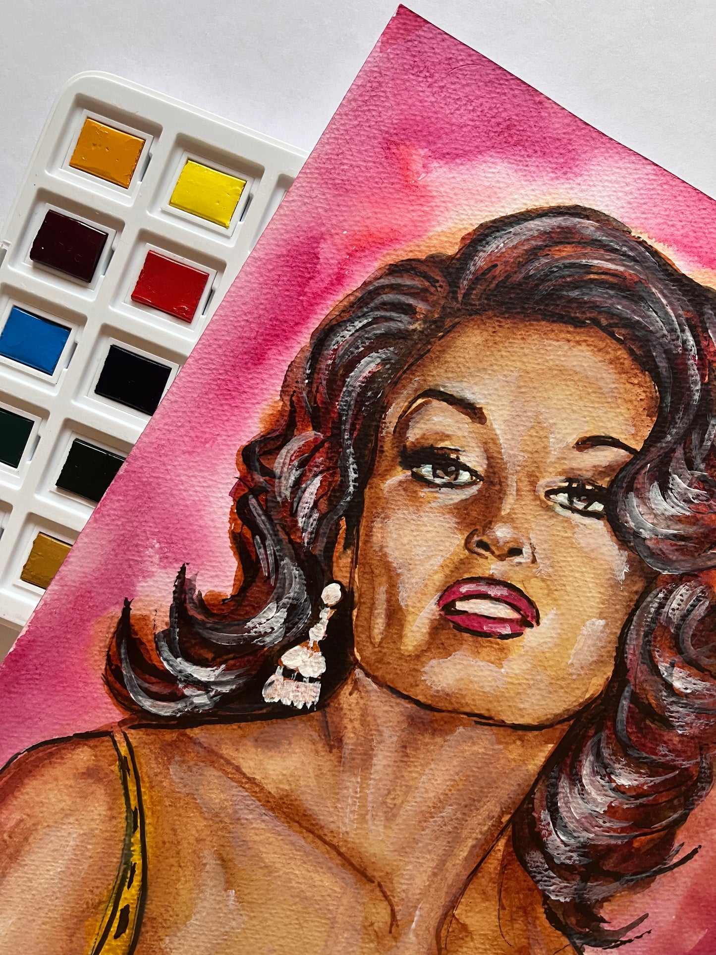 Dalida, ORIGINAL Watercolor Painting, Artwork by Svetlana Pelin