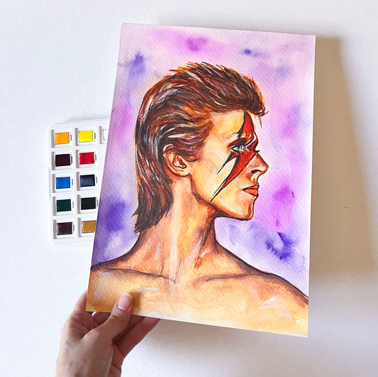 David Bowie, BW, ORIGINAL Watercolor Painting, Artwork by Svetlana Pelin