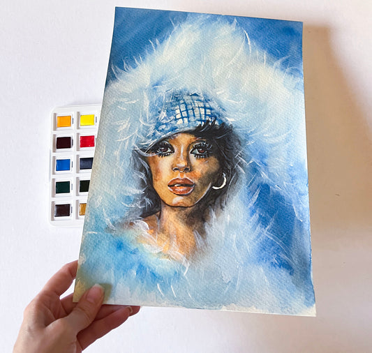 Diana Ross, Touch Me In the Morning, Feathers, ORIGINAL Watercolor Painting, Artwork by Svetlana Pelin