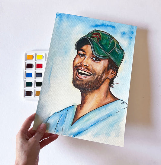 Enrique Iglesias, Baseball cap, ORIGINAL Watercolor Painting, Artwork by Svetlana Pelin