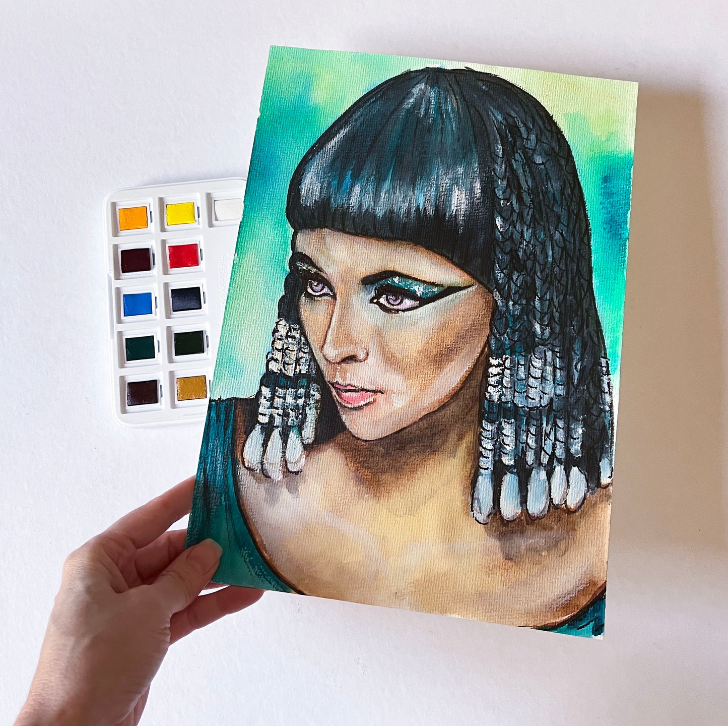 Elizabeth Taylor, Cleopatra, ORIGINAL Watercolor Painting, Artwork by Svetlana Pelin