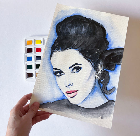 Elizabeth Taylor, ORIGINAL Watercolour Painting, Artwork by Svetlana Pelin