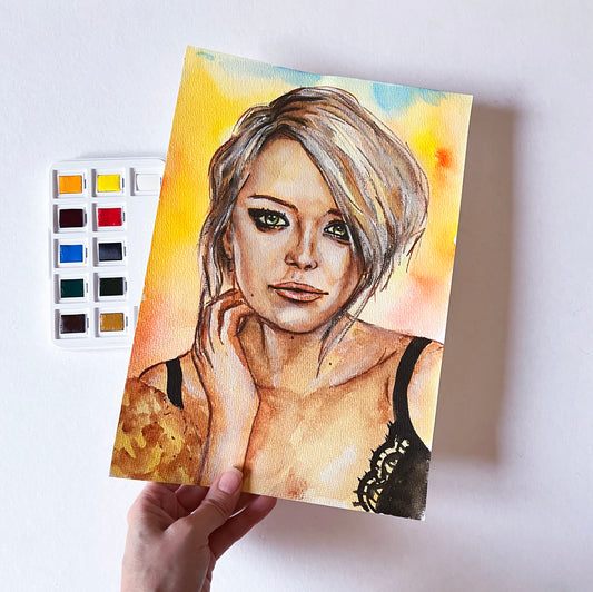Emma Stone, ORIGINAL Watercolr Painting, Artwork by Svetlana Pelin