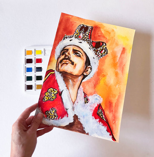Freddie Mercury, Crown, ORIGINAL Watercolor Painting, Artwork by Svetlana Pelin