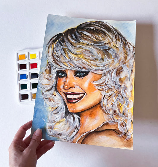Farrah Fawcett, ORIGINAL Watercolor Painting, Artwork by Svetlana Pelin