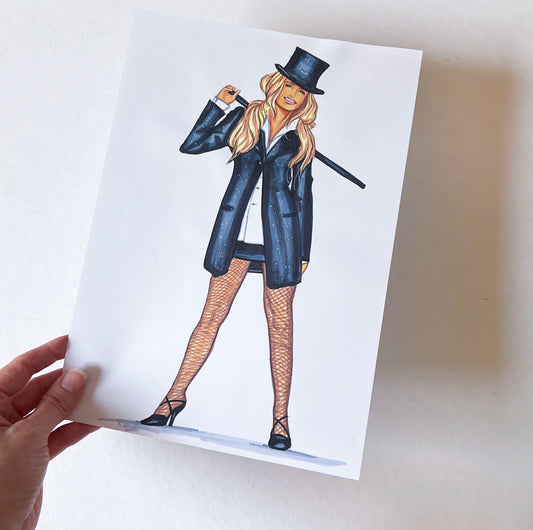 Farrah Fawcett, Black Top Hat, ORIGINAL Marker drawing, Artwork by Svetlana Pelin