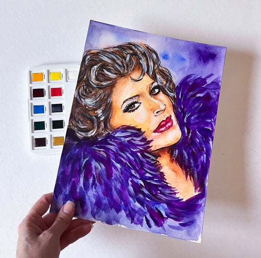 Fanny Ardant, ORIGINAL Watercolor Painting, Artwork by Svetlana Pelin