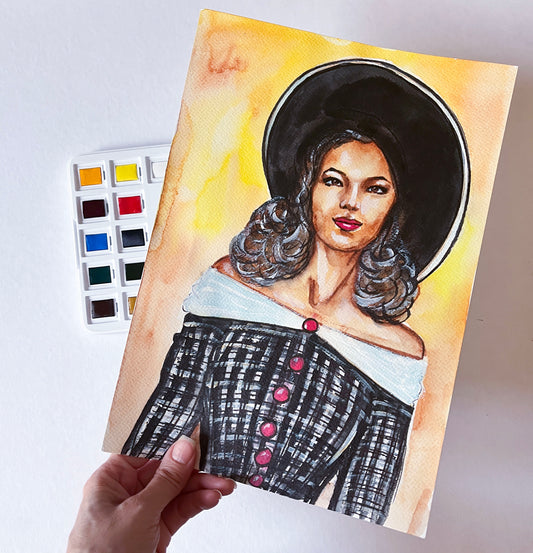 Fran Drescher, The Nanny, ORIGINAL Watercolor Painting, Artwork by Svetlana Pelin