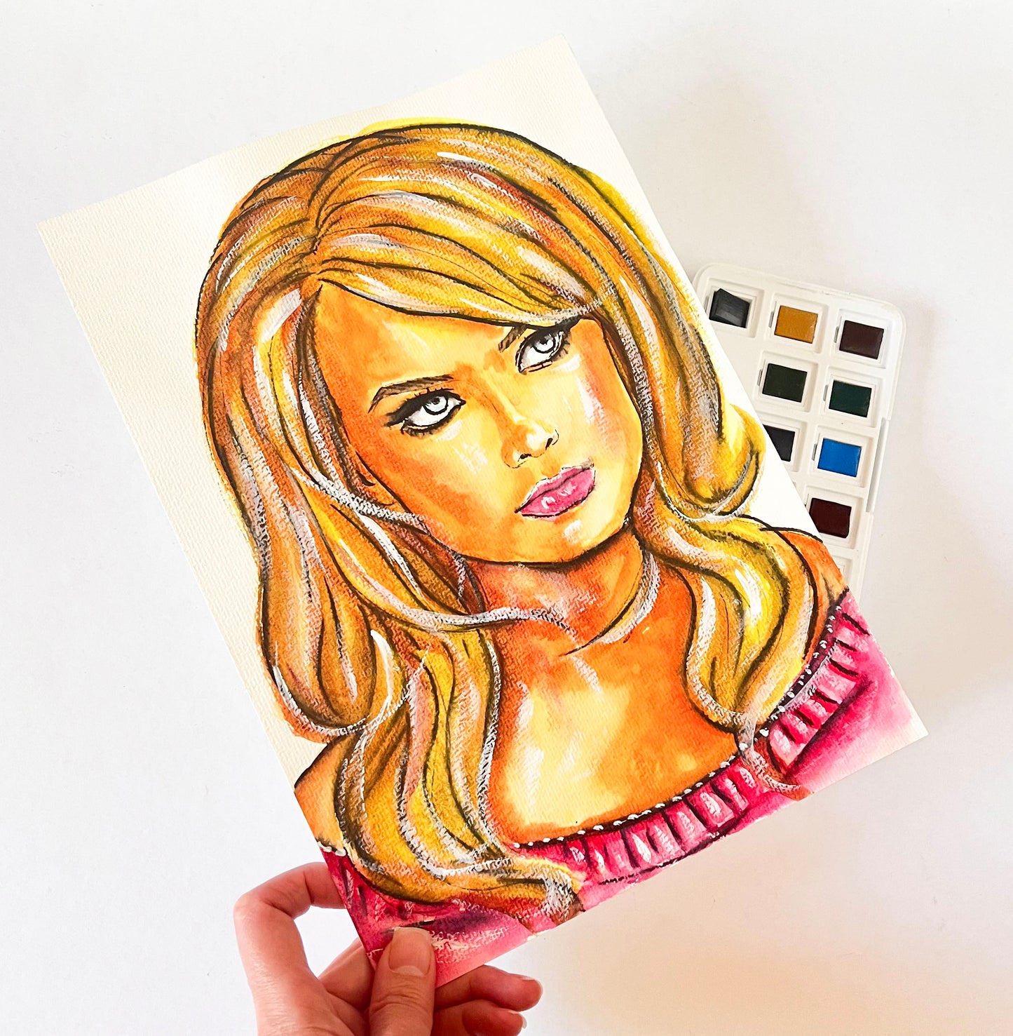 Margot Robbie, ORIGINAL Watercolor Painting, Artwork by Svetlana Pelin