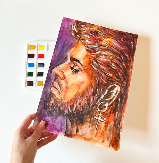 George Michael, GM, ORIGINAL Watercolour Painting, Artwork by Svetlana Pelin