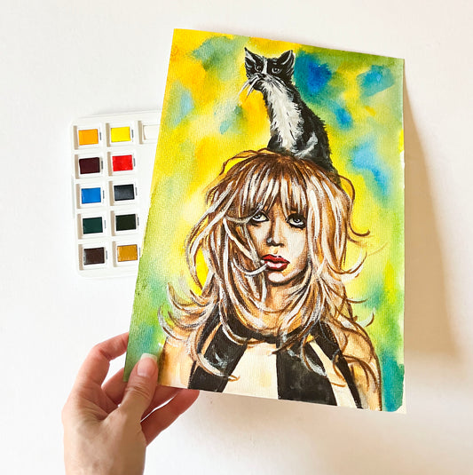 Goldie Hawn, Kitty, ORIGINAL Watercolor Painting, Artwork by Svetlana Pelin