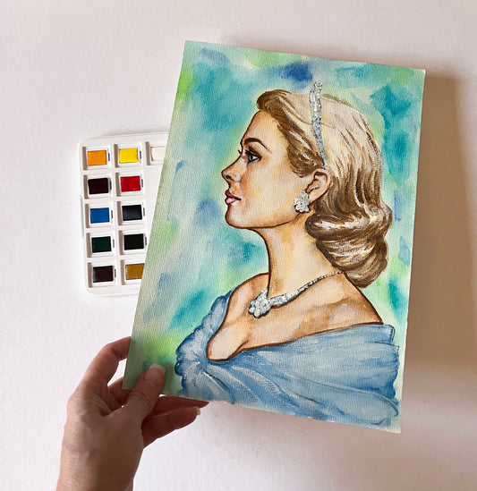 Grace Kelly, Tiara, ORIGINAL Watercolor Painting, Artwork by Svetlana Pelin
