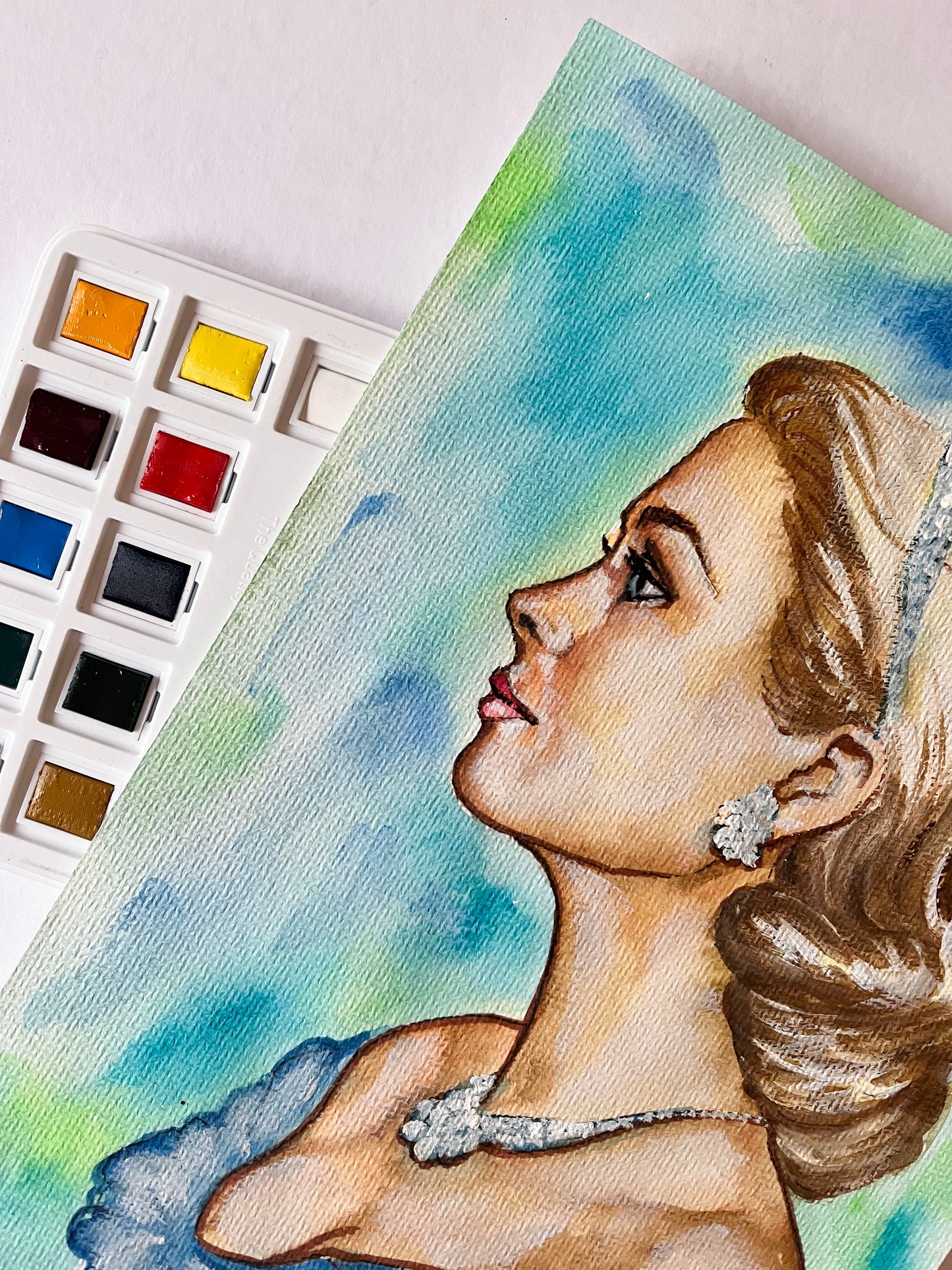Grace Kelly, Tiara, ORIGINAL Watercolor Painting, Artwork by Svetlana Pelin