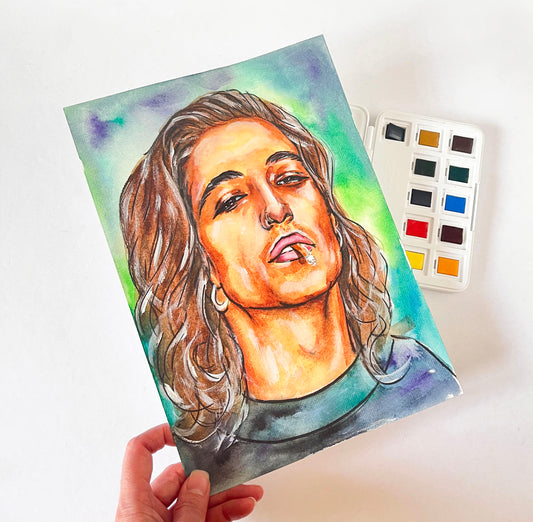 Damiano David, ORIGINAL Watercolor Painting, Artwork by Svetlana Pelin