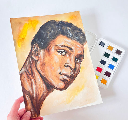 Muhammad Ali, ORIGINAL Watercolor Painting, Artwork by Svetlana Pelin