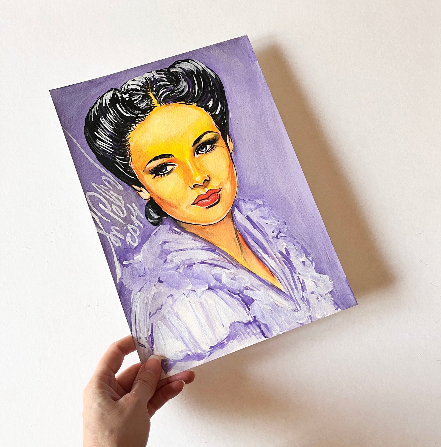 Gene Tierney, ORIGINAL Gouache painting, Artwork by Svetlana Pelin
