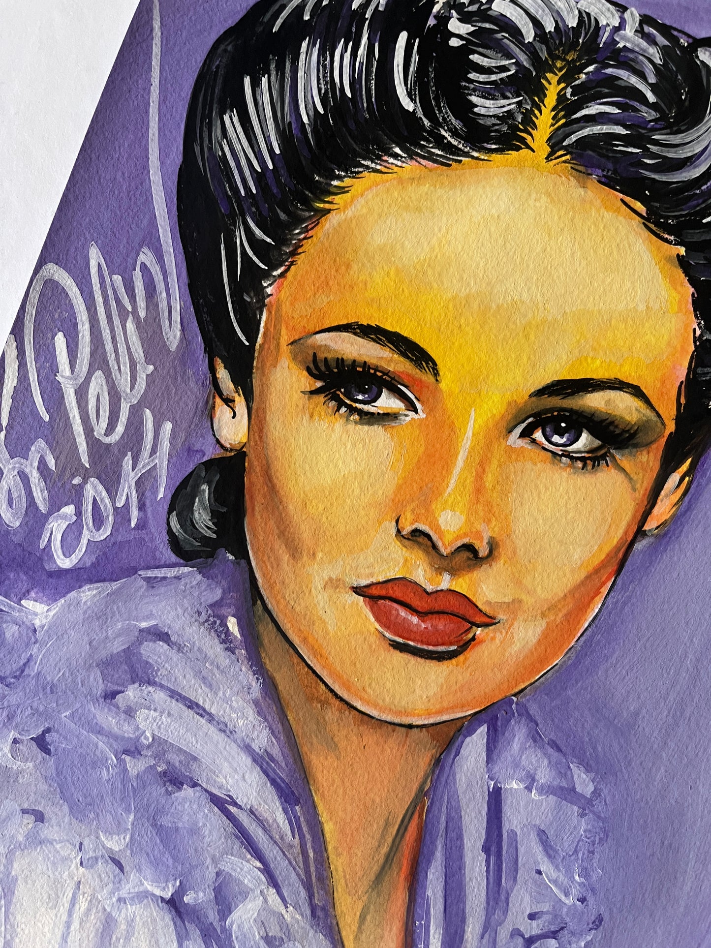 Gene Tierney, ORIGINAL Gouache painting, Artwork by Svetlana Pelin