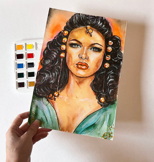 Gene Tierney, Zia, Sundown, ORIGINAL Watercolor Painting, Artwork by Svetlana Pelin