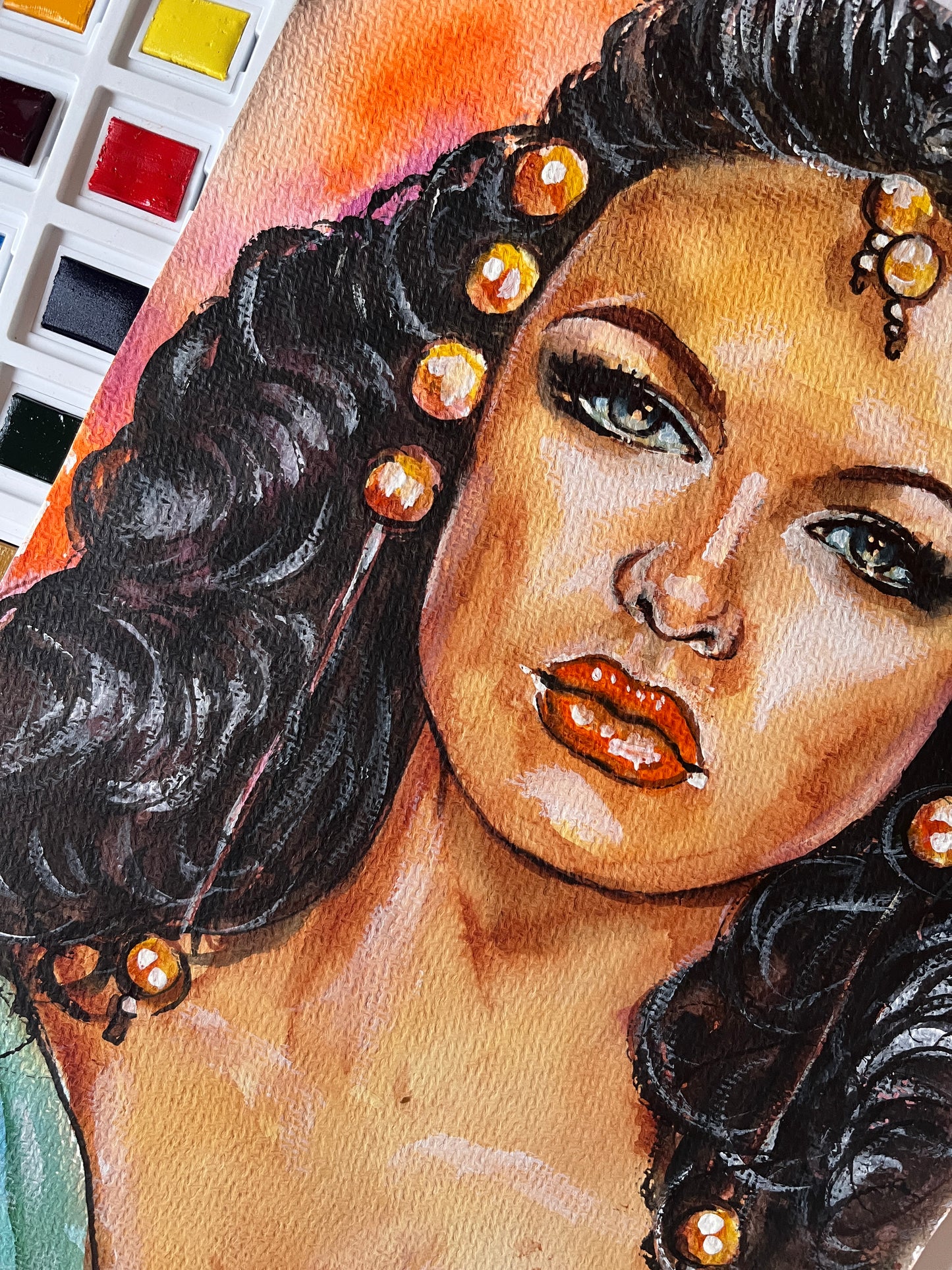 Gene Tierney, Zia, Sundown, ORIGINAL Watercolor Painting, Artwork by Svetlana Pelin