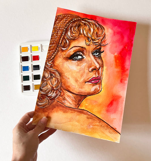 Greta Garbo, ORIGINAL Watercolor Painting, Artwork by Svetlana Pelin