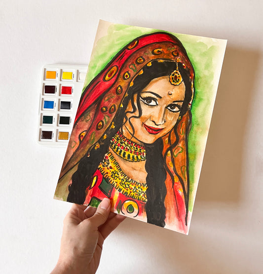 Hema Malini, ORIGINAL Watercolor Painting, Artwork by Svetlana Pelin