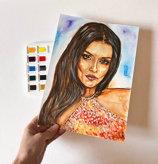 Hande Erçel, ORIGINAL Watercolor Painting, Artwork by Svetlana Pelin