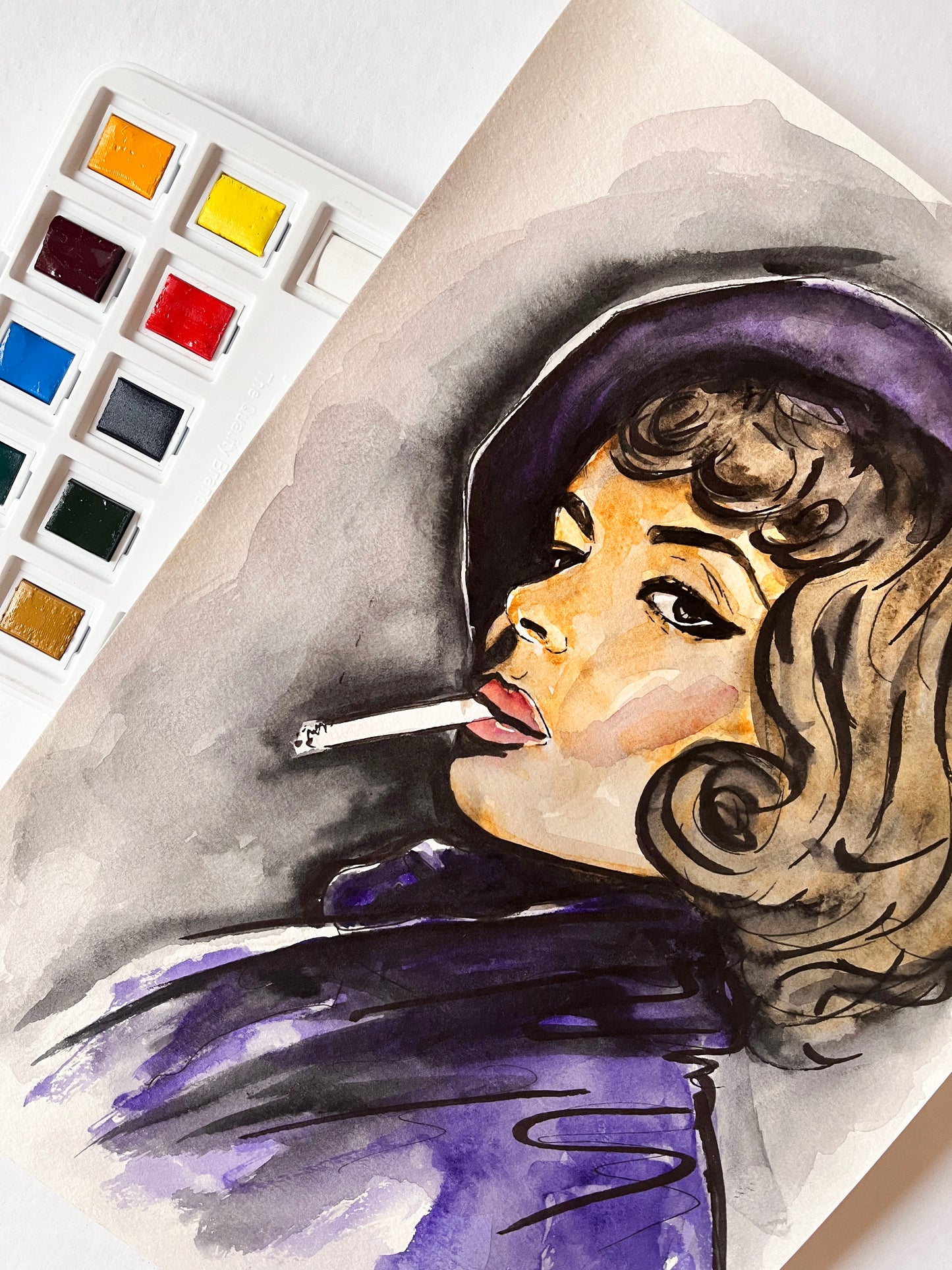 Ingrid Bergman, Arch of Triumph, ORIGINAL Watercolor Painting, Artwork by Svetlana Pelin