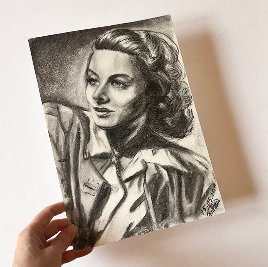 Ingrid Bergman, ORIGINAL Charcoal drawing, Artwork by Svetlana Pelin