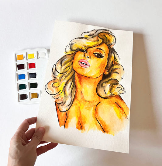 Jayne Mansfield, ORIGINAL Watercolor Painting, Artwork by Svetlana Pelin