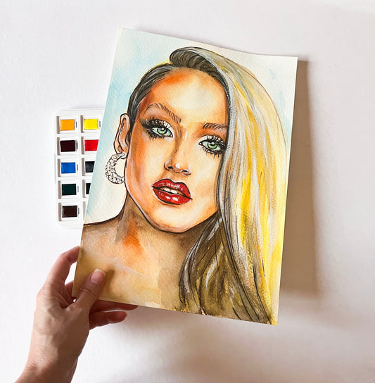 Jerry Hall, ORIGINAL Watercolor Painting, Artwork by Svetlana Pelin