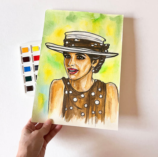 Julia Roberts, Pretty Woman, Horse race, ORIGINAL Watercolor Painting, Artwork by Svetlana Pelin