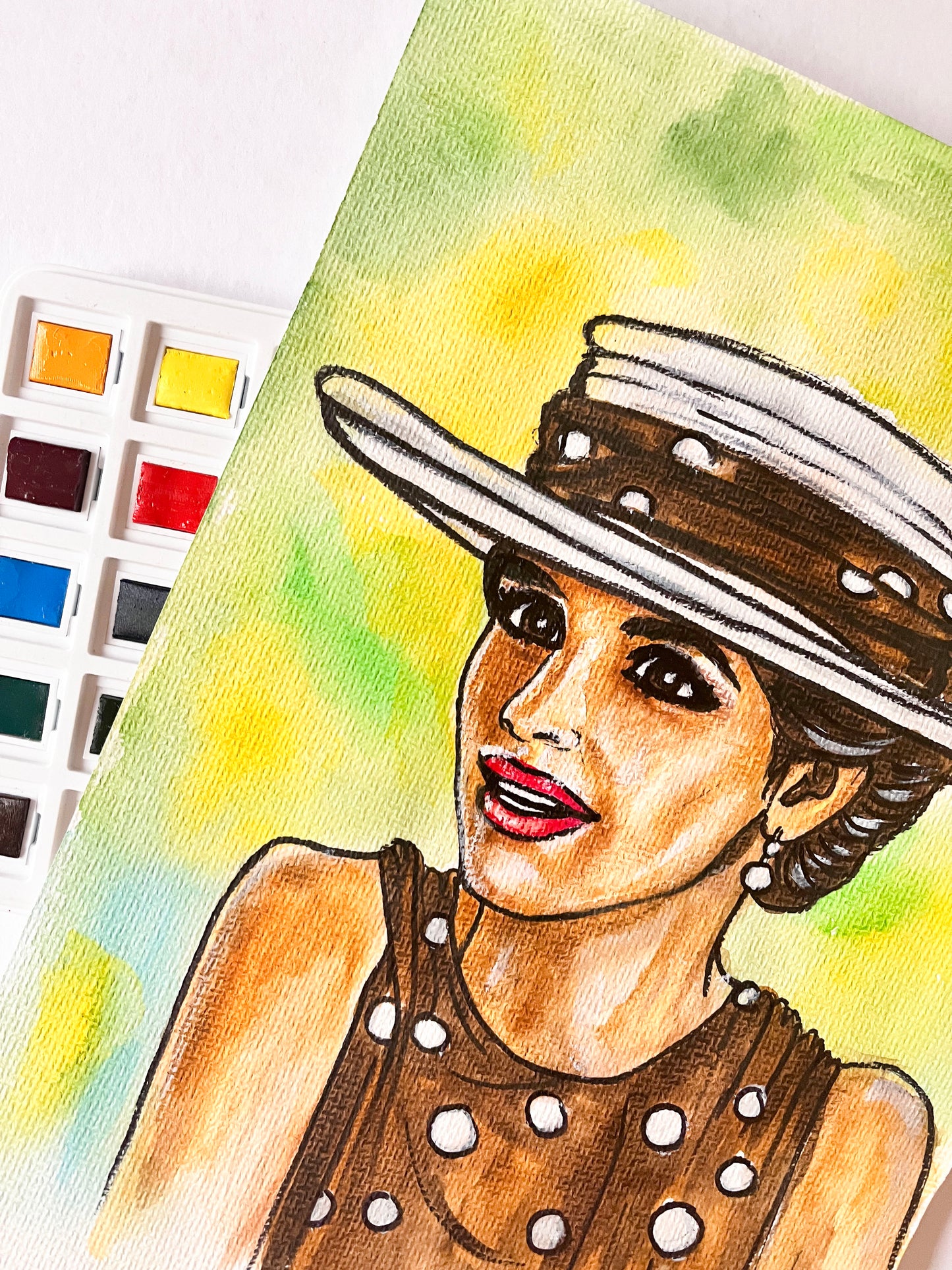 Julia Roberts, Pretty Woman, Horse race, ORIGINAL Watercolor Painting, Artwork by Svetlana Pelin
