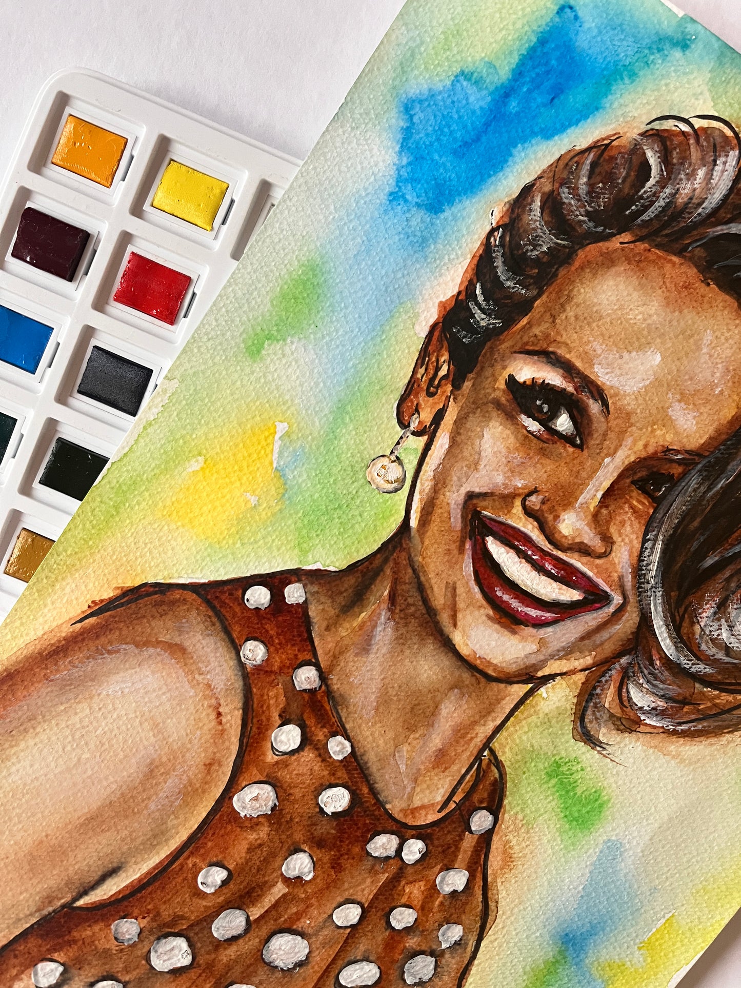 Julia Roberts, Pretty Woman, Horse race, ORIGINAL Watercolor Painting, Artwork by Svetlana Pelin