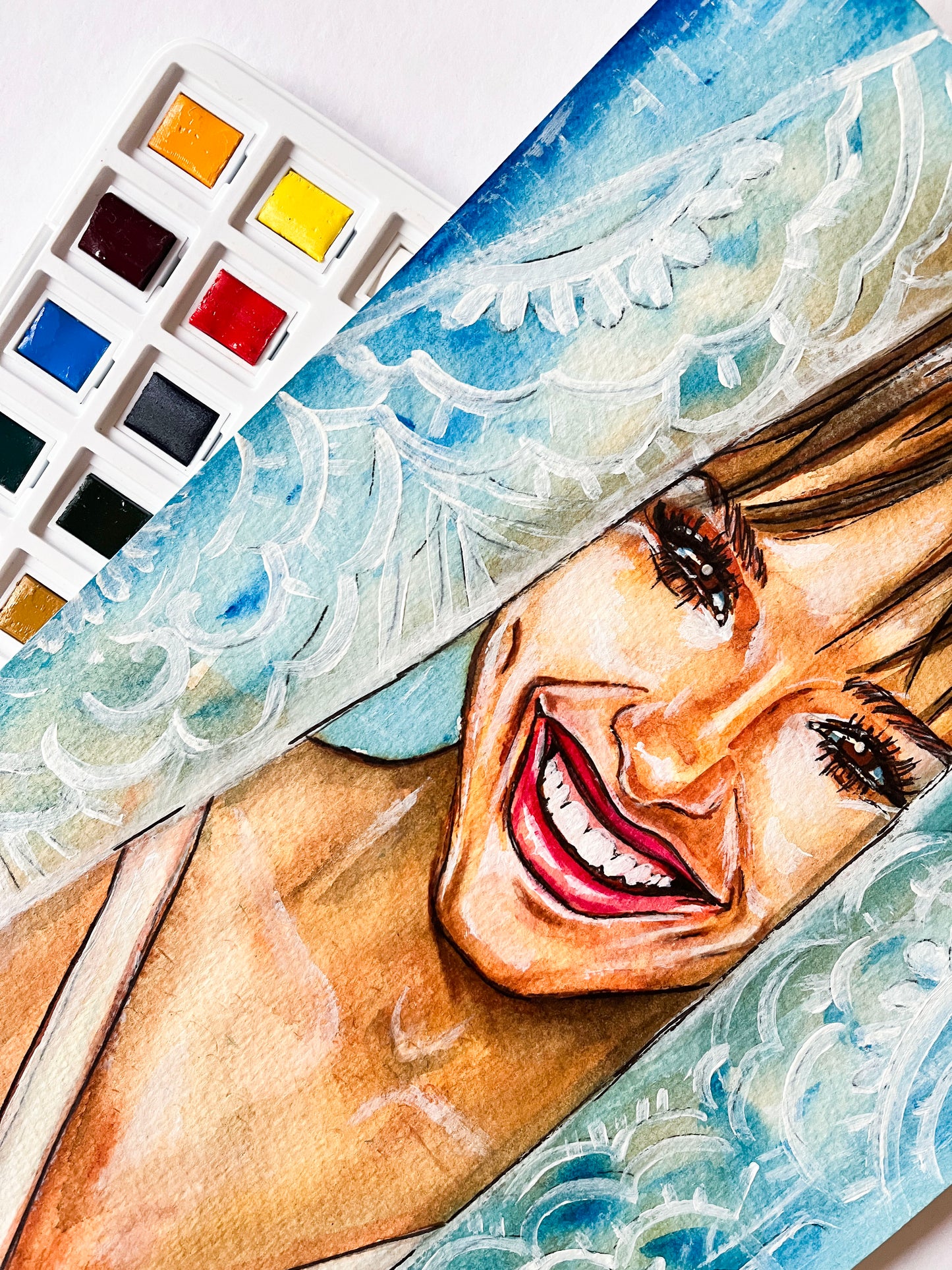 Jennifer Garner, Curtains, ORIGINAL Watercolor Painting, Artwork by Svetlana Pelin