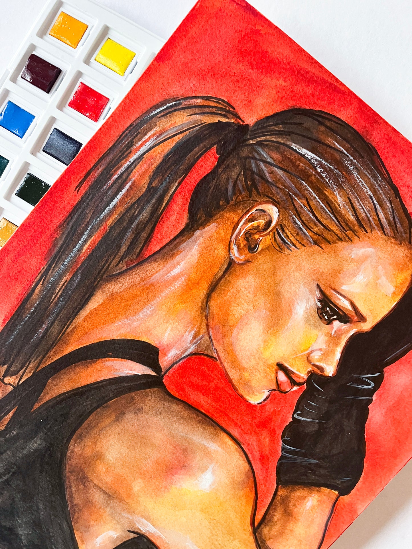 Jennifer Garner, Elektra, ORIGINAL Watercolor Painting, Artwork by Svetlana Pelin