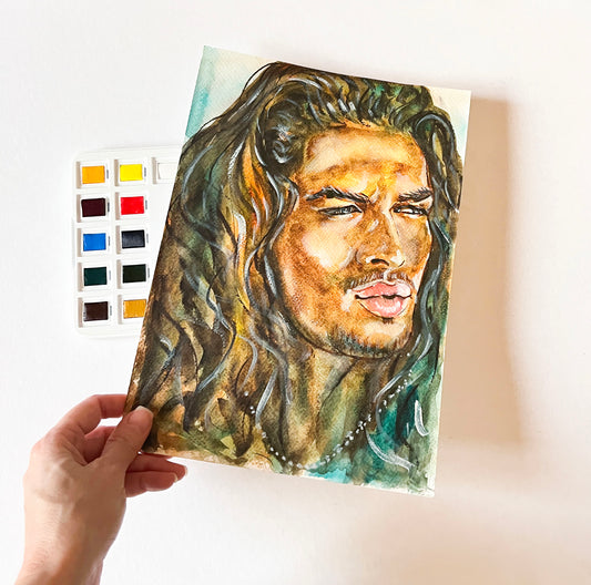 Jason Momoa, JM, ORIGINAL Watercolor Painting, Artwork by Svetlana Pelin
