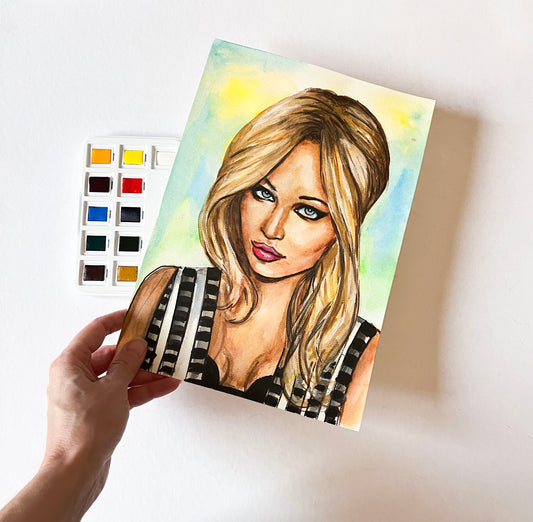 Jennifer Lawrence, ORIGINAL Watercolor Painting, Artwork by Svetlana Pelin