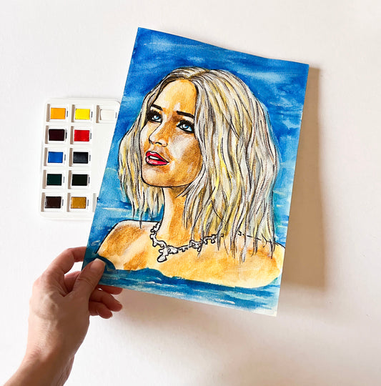 Jennifer Lawrence, ORIGINAL Watercolor Painting, Artwork by Svetlana Pelin
