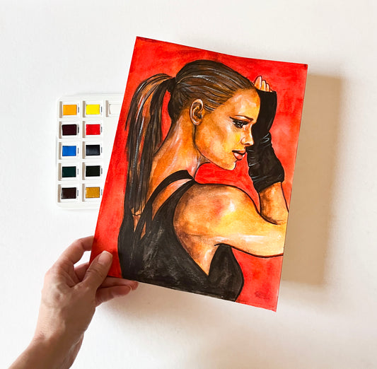 Jennifer Garner, Elektra, ORIGINAL Watercolor Painting, Artwork by Svetlana Pelin