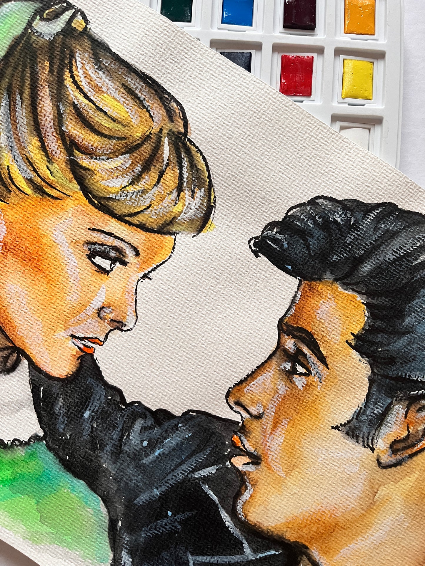 John Travolta, Olivia Newton-John, Grease, ORIGINAL Watercolor Painting, Artwork by Svetlana Pelin