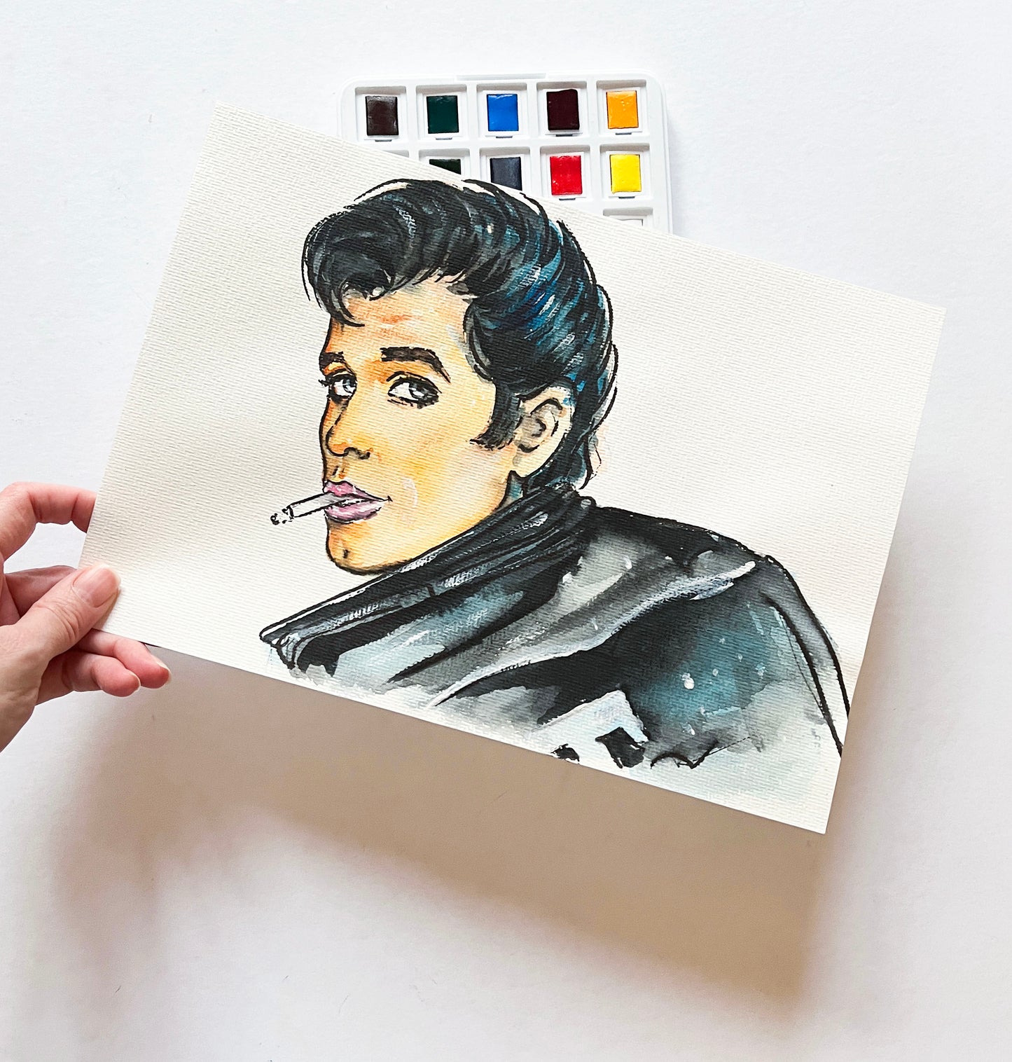 John Travolta, Grease, Danny Zuko, ORIGINAL Watercolor Painting, Artwork by Svetlana Pelin