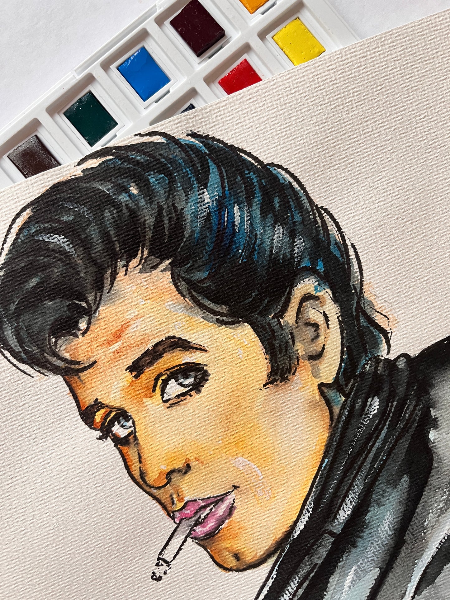 John Travolta, Grease, Danny Zuko, ORIGINAL Watercolor Painting, Artwork by Svetlana Pelin