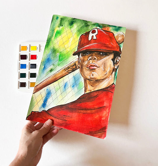 John Travolta, Grease, Danny Zuko, Baseball, ORIGINAL Watercolor Painting, Artwork by Svetlana Pelin